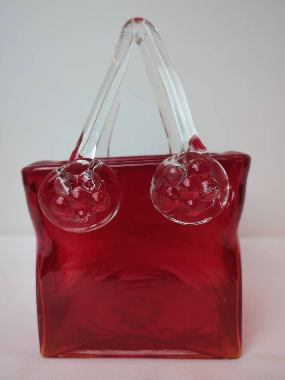 Murano Hand Blown Glass Red Bag Vase